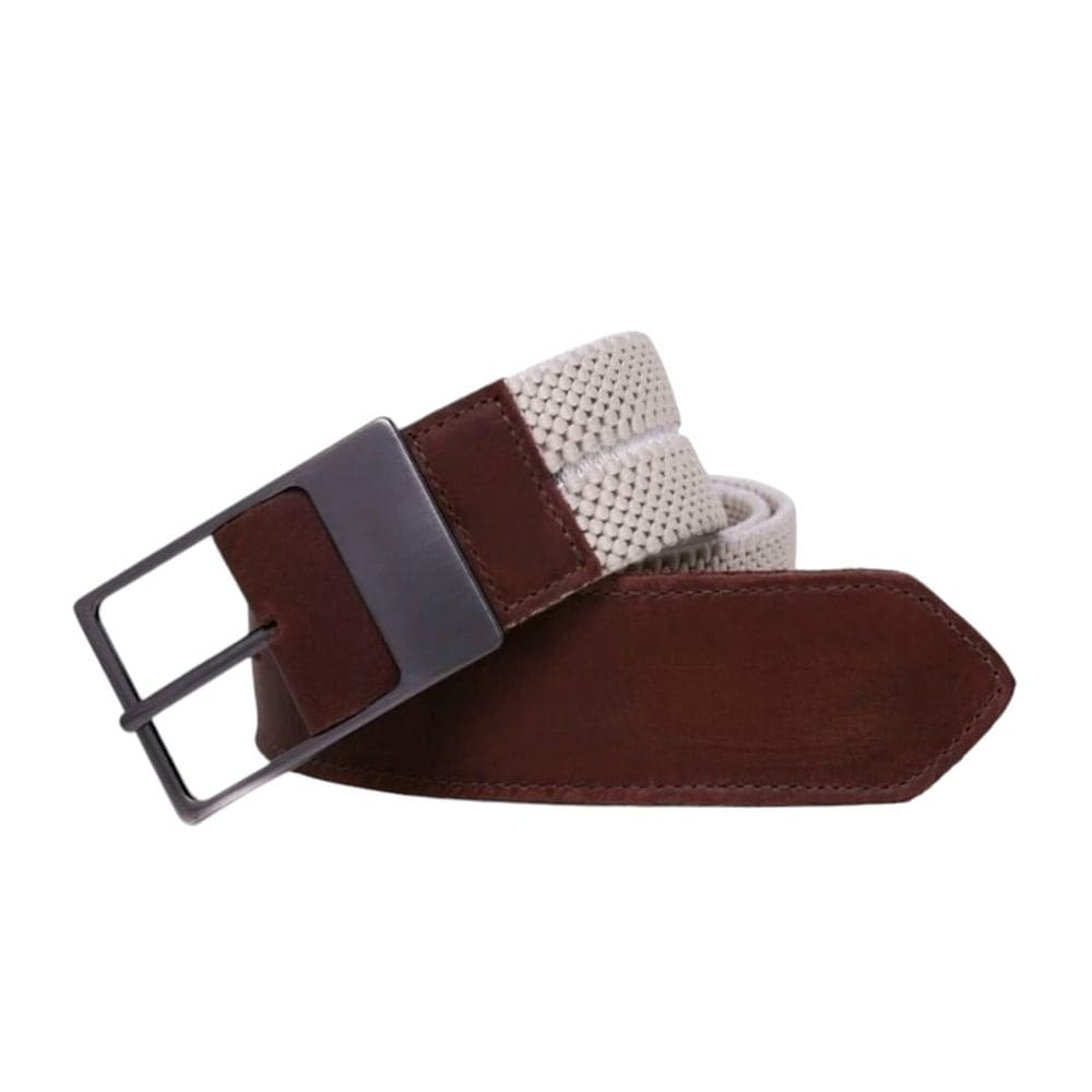 Cinto Masculino Elastano Tecido Flexivel Confortavel Macio Com Ponteiras Em Couro Fechamento Fivela