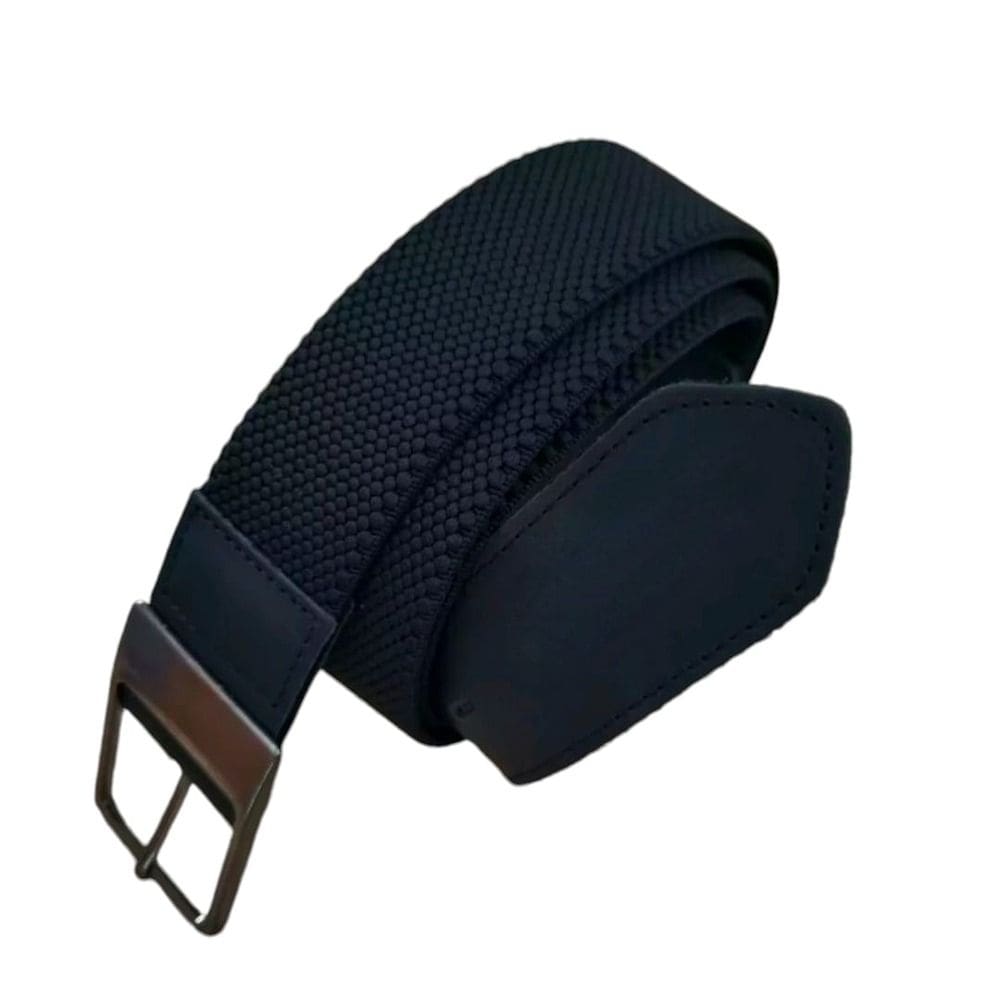 Cinto Plus Size Masculino Elastano Tecido Flexivel Macio Com Ponteiras Em Couro Fechamento Fivela