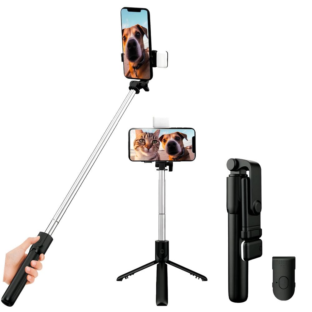 Bastão Pau Selfie Tripé Controle Bluetooth C/ Luz Led 70cm