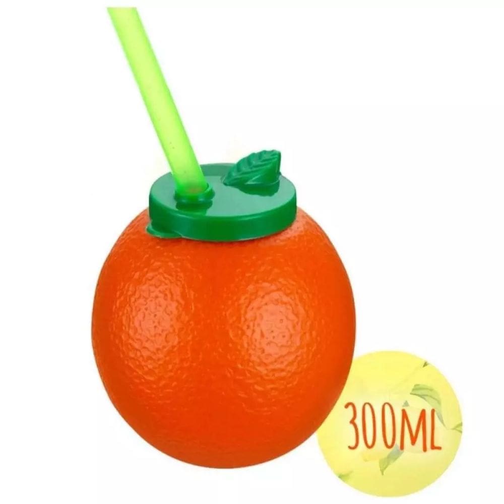 Copo Laranjita Caçulinha com Canudo 300ml 4 unidades- Tema Fruta Laranja
