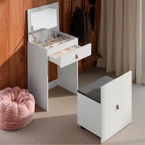 Penteadeira Cômoda Telasul Versa Home com Espelho e Banqueta Branco - Telasul