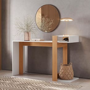 Escrivaninha Aparador Mesa para Notebook Telasul Versa Home Freijó/Branco - Telasul