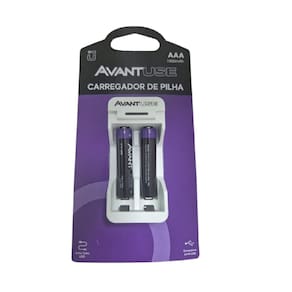 Kit Carregador Bivolt + 2 Pilhas Recarregáveis Universal AAA 1000mah