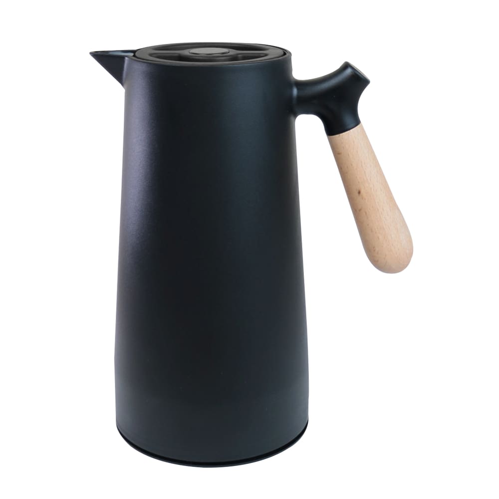 Garrafa Térmica Potty Preta Com Cabo Madeira 1 L Café Chá