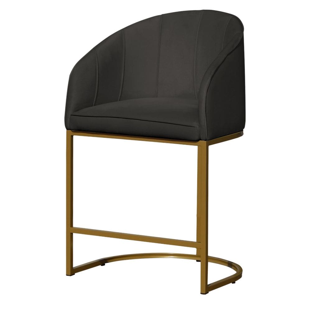 Poltrona Cadeira Banqueta Mia Base Dourada Veludo Grafite - Montanaris Decor