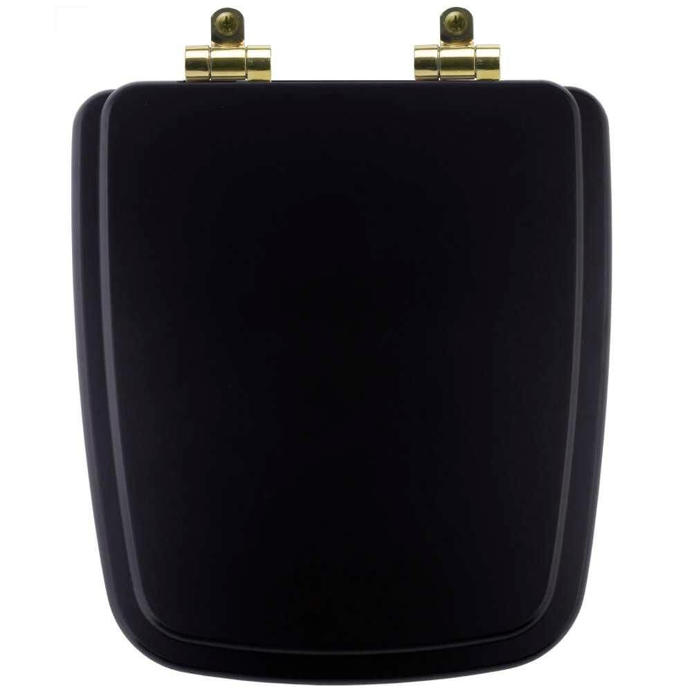Assento Sanitário Poliéster Soft Close Boss Matte Black (Preto Fosco) para Vaso Incepa com Ferragem Dourada