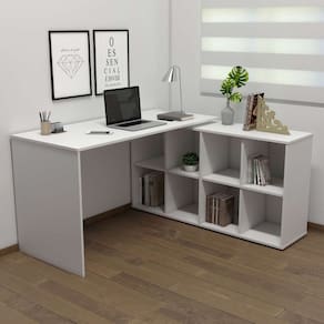 Escrivaninha em L Mesa Office 8 Nichos Nero II