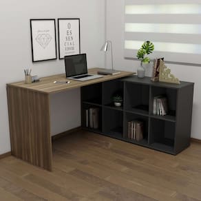 Escrivaninha em L Mesa Office 8 Nichos Nero II