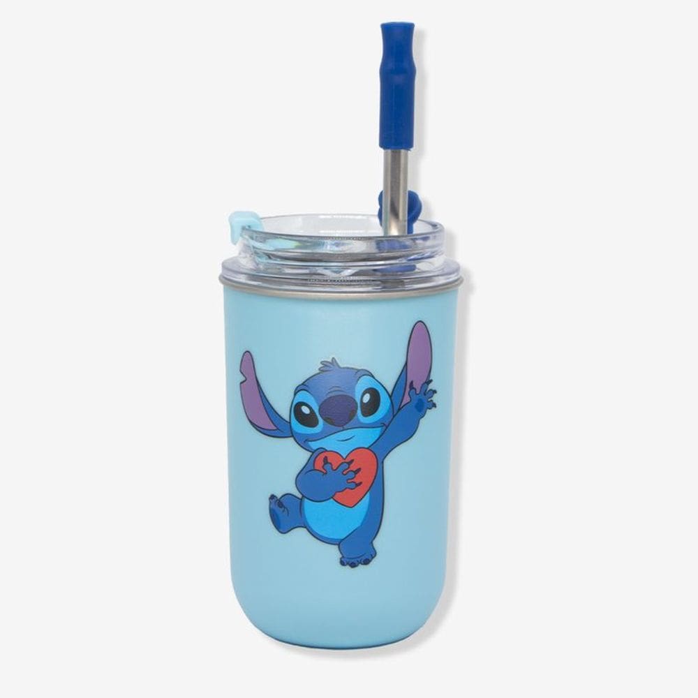 Copo Com Canudo Stitch Namorados 300ml