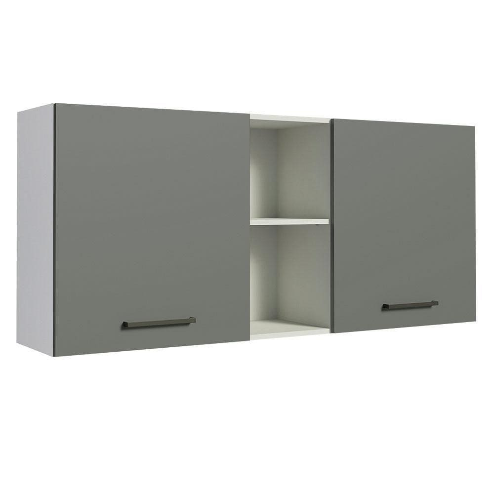 Armário Aéreo 150 Cm 2 Portas E 2 Nichos Branco/Cinza