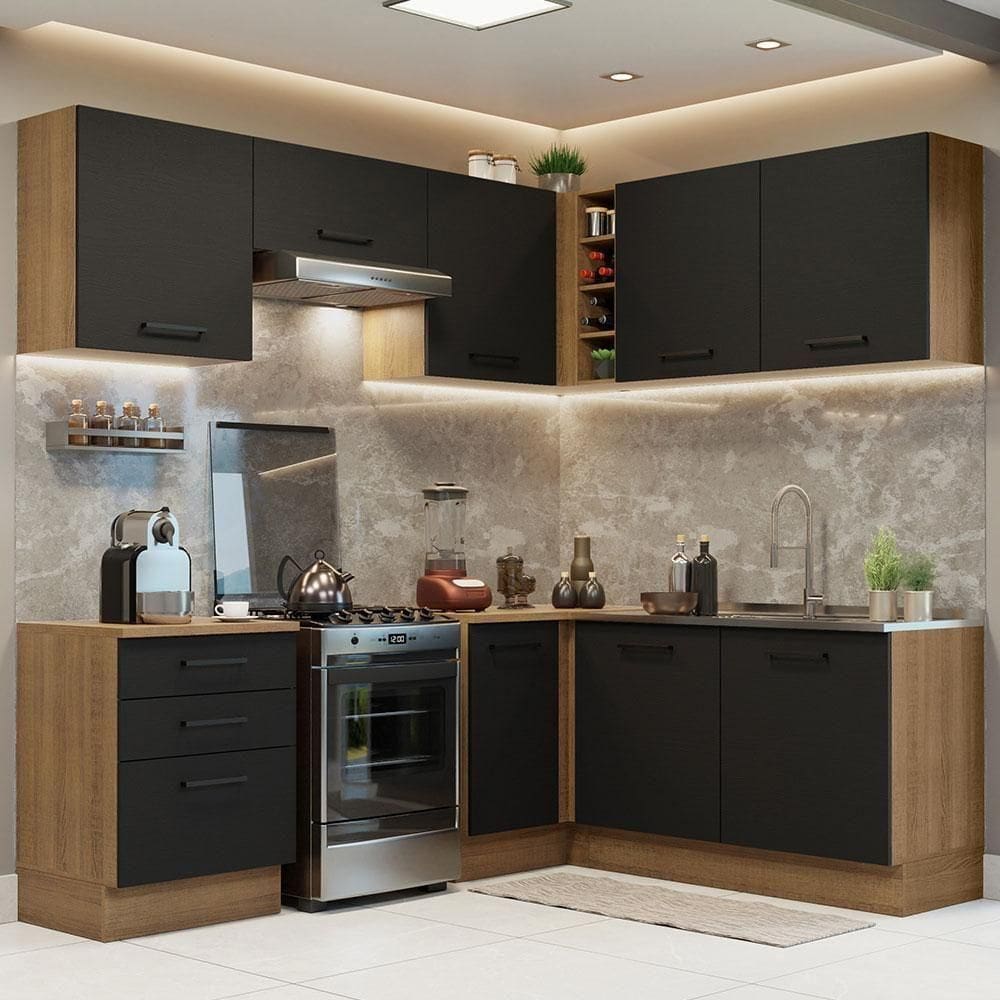 Cozinha Completa 399002 Com Armário E Balcão Rustic/Preto
