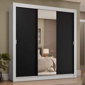 Guarda-roupa Casal 3 Portas Correr 4 Gavetas Branco/Preto
