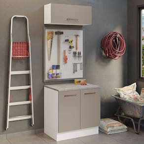 Kit Balcão E Armário Aéreo 80cm Branco/Crema
