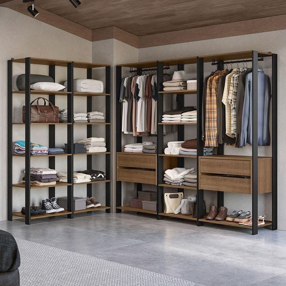 Guarda-roupa Closet Modulado 4 Gavetas 417cm Rustic/preto