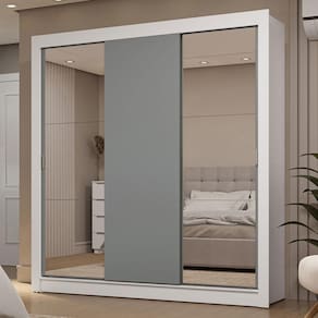 Guarda-roupa Casal 3 Portas Correr 2 Gavetas Branco/Cinza