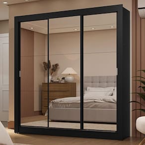 Guarda-Roupa Casal 3 Portas Espelho 2 Gavetas Preto
