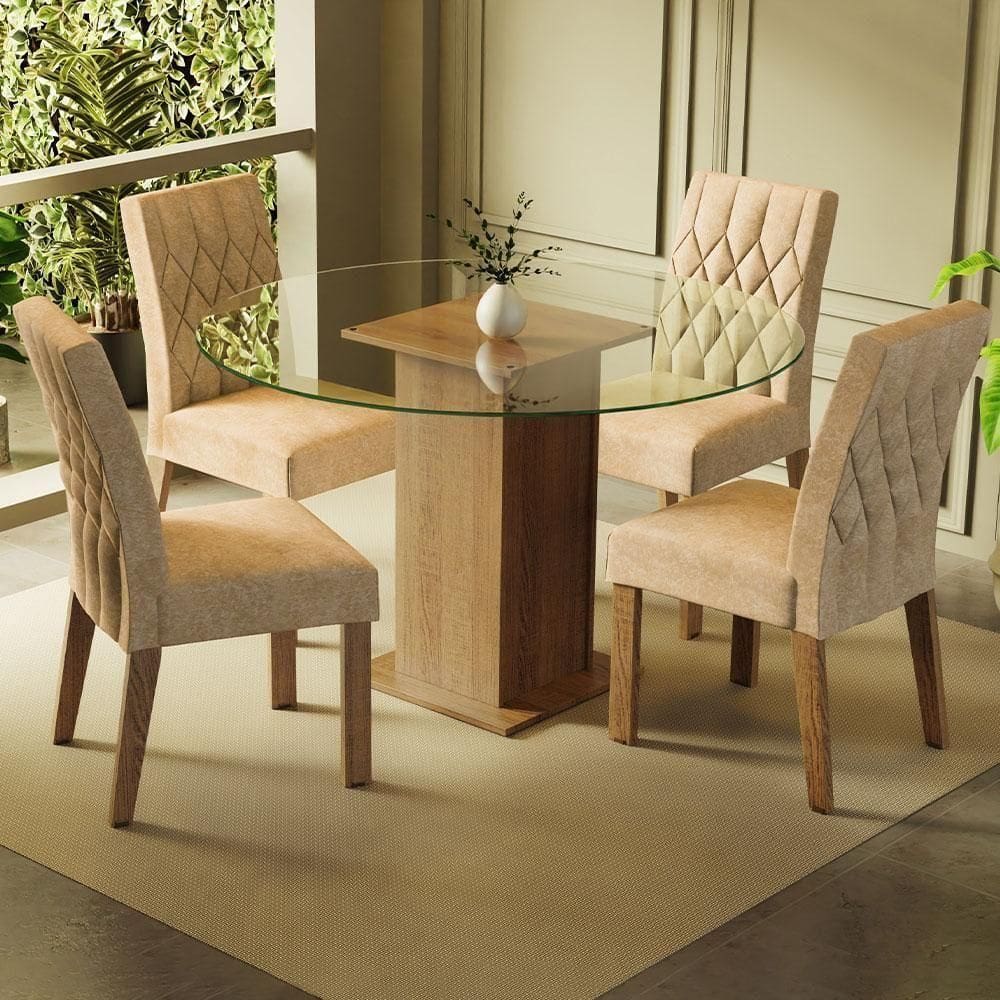Conj. Mesa Tampo De Vidro Com 4 Cadeiras Rustic/Imperial