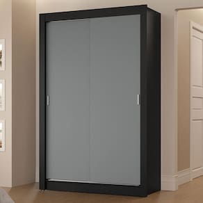 Guarda-roupa Solteiro 2 Portas Correr 2 Gavetas Preto/cinza
