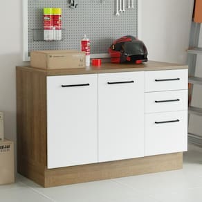 Balcão Multiuso 120cm 2 Portas 3 Gavetas Rustic/Branco