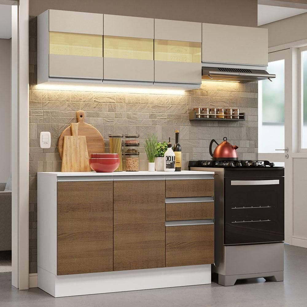 Armário de Cozinha Compacto 100% MDF 180cm Branco/rustic