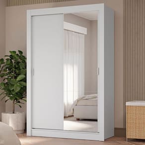Guarda-roupa Solteiro 2 Portas Correr Espelho 4 Gavetas