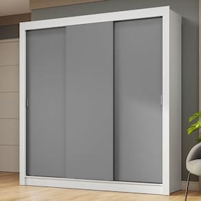 Guarda-roupa Casal 3 Portas Correr Branco/Cinza Nobre