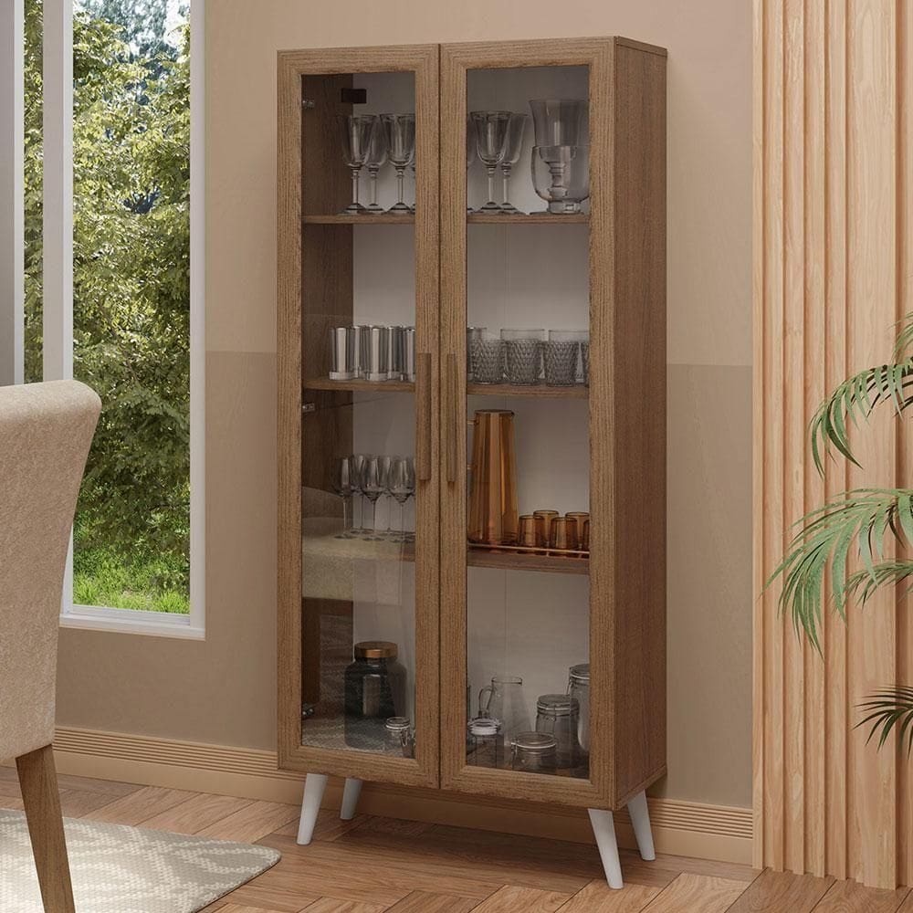 Cristaleira 70 Cm 2 Portas De Vidro Com Pés Cônicos Madesa