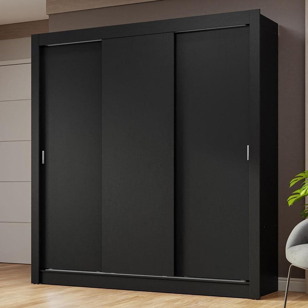 Guarda-roupa Casal 3Por De Correr Preto Nobre Madesa Preto
