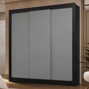 Guarda-roupa Casal 3 Portas Correr Preto/Cinza Sublime