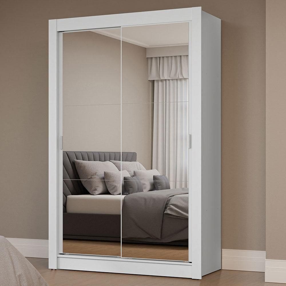 Guarda-Roupa Solteiro 2 Portas Correr Espelhos Branco