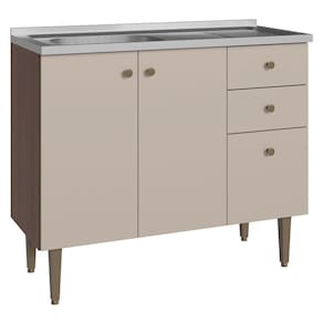 Balcão Gabinete Com Pia 105cm 3 Portas 1 Gaveta Crema