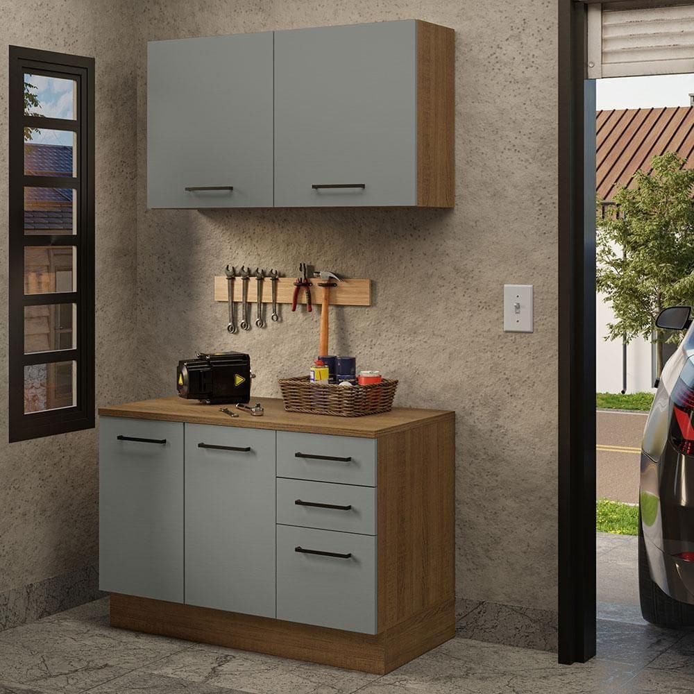 Kit Balcão E Armário Aéreo 120cm Rustic/Cinza