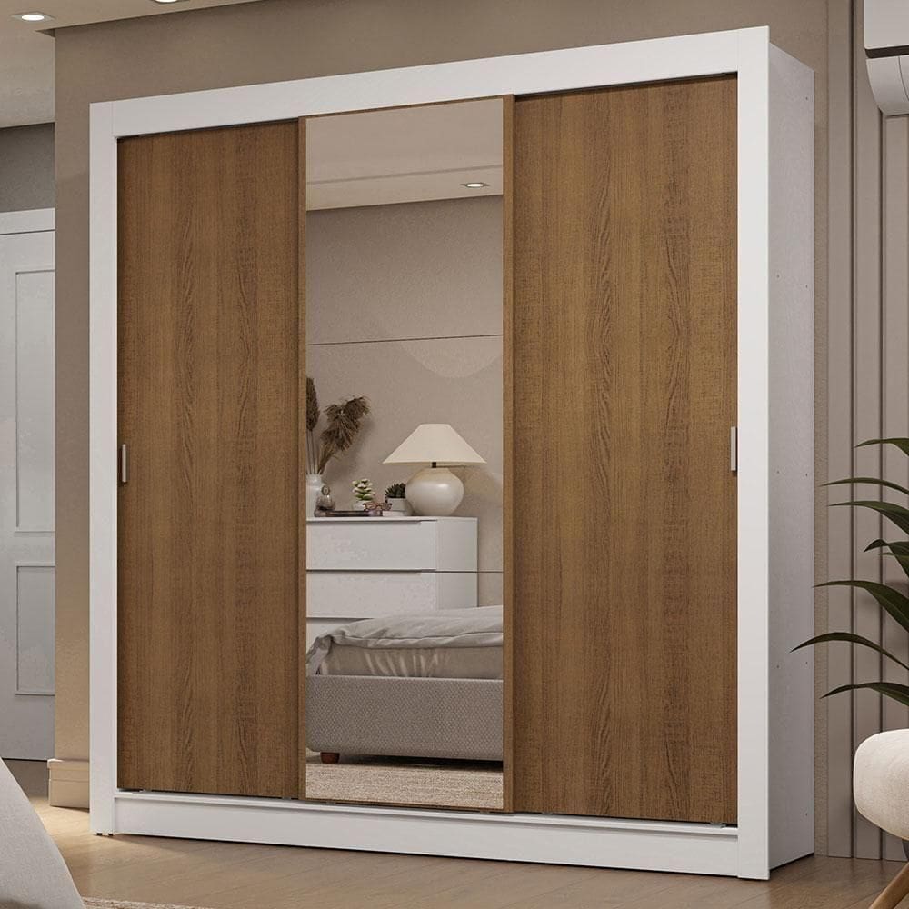 Guarda-roupa Casal 3 Portas Correr 2 Gavetas Branco/Rústico