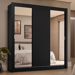 Guarda-roupa Casal 3 Portas Correr Espelhos 4 Gavetas Preto