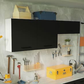 Kit 2 Armários Aéreos Multiuso 3 Portas Branco/Preto