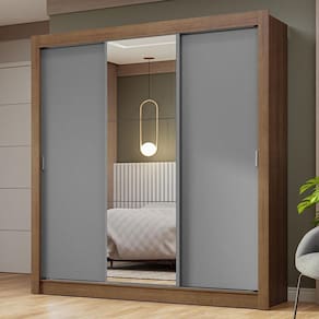 Guarda-roupa Casal 3 Portas Correr Espelho Rustic/cinza