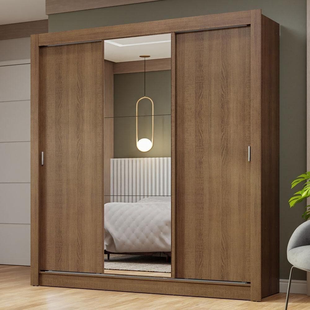 Guarda-roupa Casal 3 Portas Correr Espelho Rustic Nobre