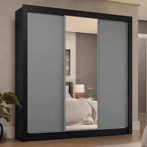 Guarda-roupa Casal 3 Portas Correr 4 Gavetas Preto/Cinza