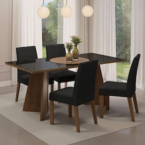 Conjunto Sala Jantar Mesa Vidro 4 Cadeiras Rustic