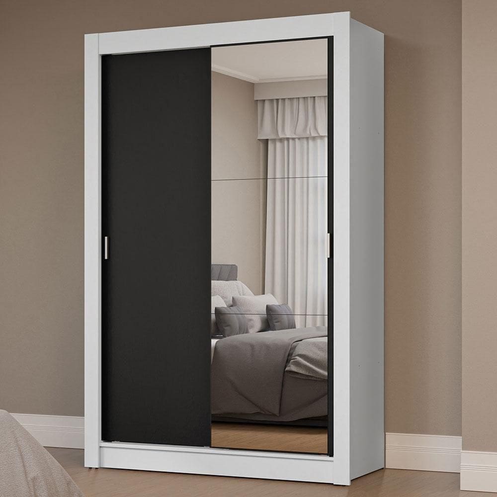 Guarda-roupa Solteiro 2 Portas Correr Espelho Branco/preto
