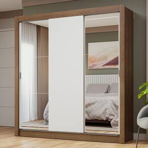 Guarda-roupa Casal 3 Portas Correr Espelhos Rustic/branco