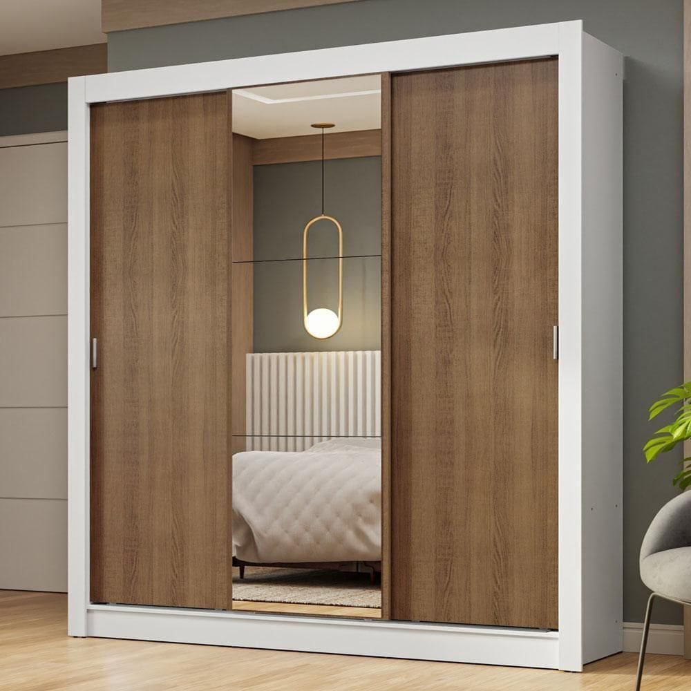 Guarda-roupa Casal 3 Portas Correr Espelho Branco/rustic