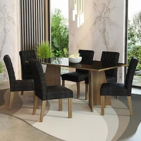 Conjunto Sala Jantar Mesa Vidro 6 Cadeiras Rustic