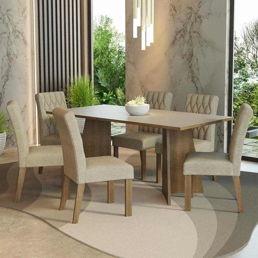 Conjunto Sala Jantar Mesa Madeira 6 Cadeiras Madesa