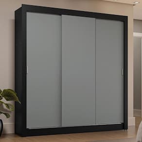 Guarda-Roupa Casal 3 Portas Correr Preto/Cinza Madesa