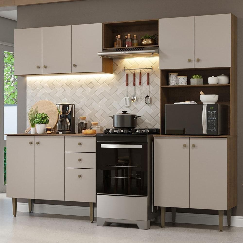 Armário Cozinha Compacta 235cm Rustic/Crema Gourmet 01