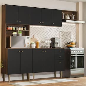 Armário Cozinha Compacta 235cm Rustic/Preto Gourmet 02
