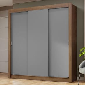 Guarda-roupa Casal 3 Portas Correr Rustic/Cinza Nobre