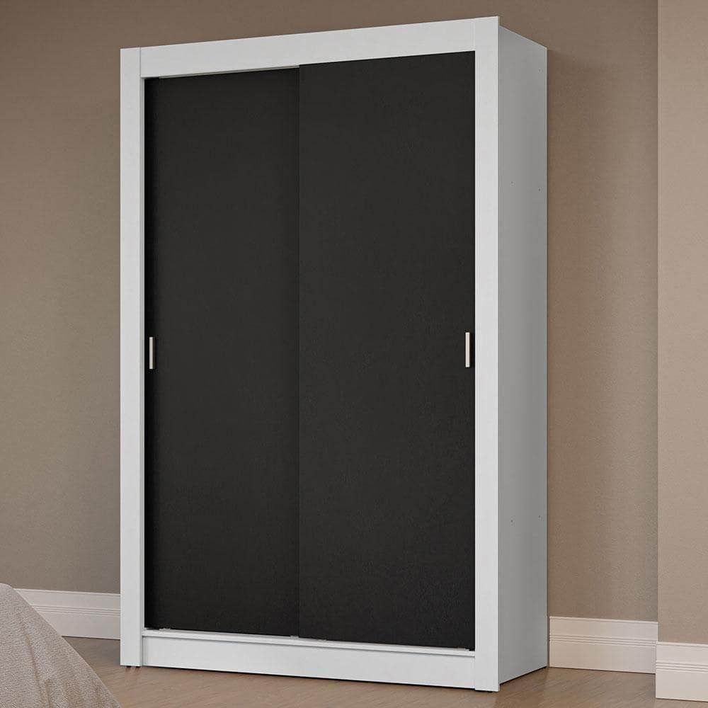 Guarda-Roupa Solteiro 2 Portas Correr Branco/Preto