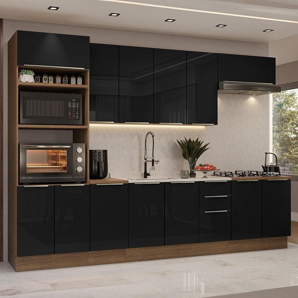 Armário  Cozinha Completa 310 cmLux Madesa 02 Rustic/preto